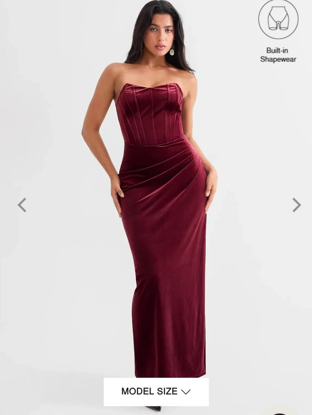 Popilush Burgundy Velvet Strapless Sweetheart Corset Maxi Dress Shapewear Large